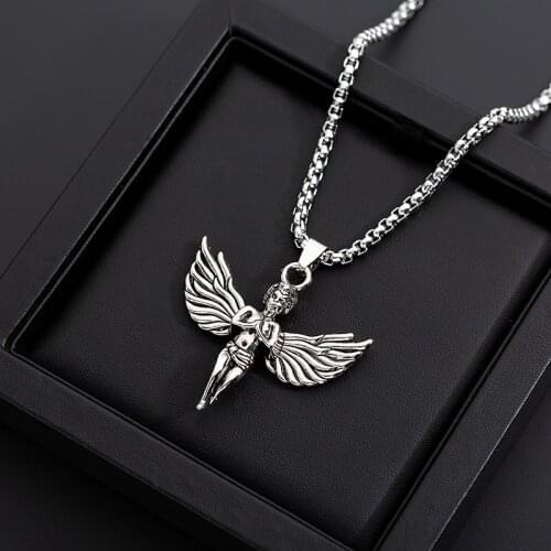 Necklace For Women Girl Goth Accessories Statement Necklace With Stainless Steel Chain Wholesale Simplicity Angel Wing Pendant
