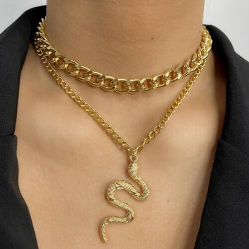 Retro Multilayer Snake Pendant Chain Necklace For Women Trendy Gold Silver Color Big Thick Chain Necklaces 2021 Jewelry