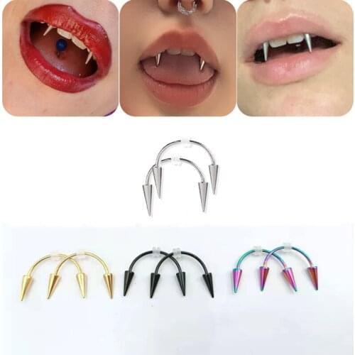 1PC Stainless Steel Simley Piercing Dracula Nail Body Piercing Vampire Teeth Decoration Labret Lip Piercing C Rod 16g 1.2mm