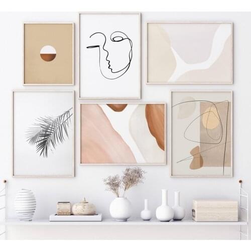 Modern Abstract Geometry Line Face Palm Leaf Nordic Poster Wall Art Print Canvas Painting Wall Pictures For Living Room Decor