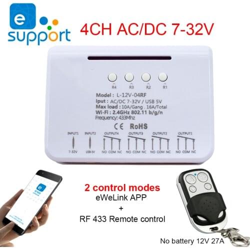 433MHz Remote Control + APP eWeLink 4CH Smart Wireless Timer Switch Module Smart WiFi Voice Control Switch Work With Google Home