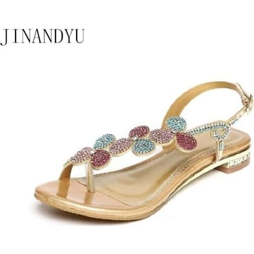 Genuine Leather Summer Shoes Flat Women Outdoor Sandals Crystal Ladies Fashion Shoes Flip-flops Sandals Woman Shoes Big Size