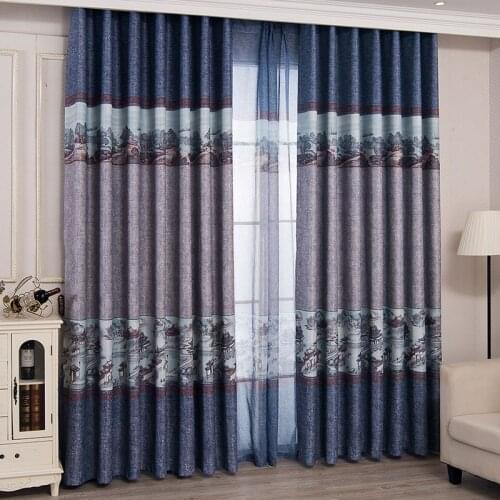 Chinese Printed Curtains for Living Room,Brown Window Treatments for Bedroom, Tulle Window Drapes Customized Home Decor