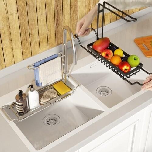 634E Telescopic Sink Organizer Stainless Steel Dish Drying Drain Basket Sponge Holder