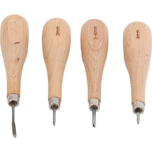 Creative New 3/4/5/6mm Leather Craft Rhombus Awl Wood Handle Leather Stitching Sewing Reaming Household Leathercraft DIY Tools