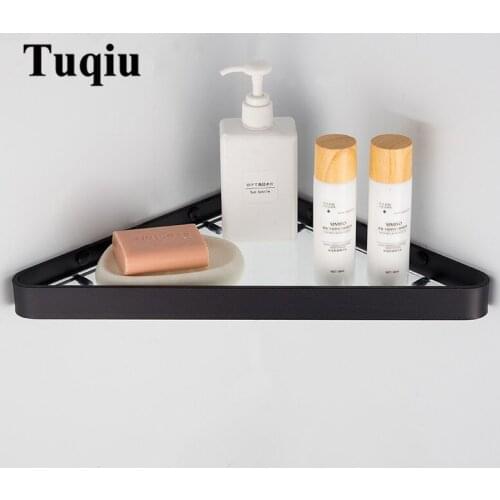 Bathroom Corner Shelf Black Glass Shelf Wall Mounted Aluminum Bathroom Shelf Shower Caddy Rack Bathroom Accessories Shelves