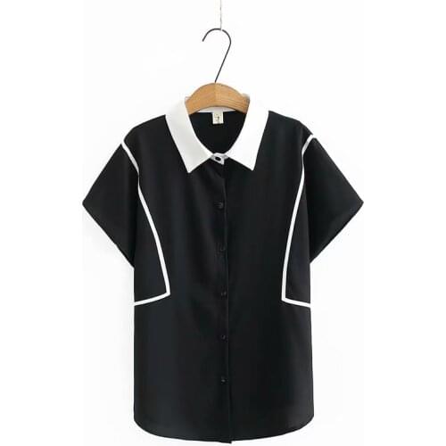 Plus size chiffon patchwork women summer t shirt 2021 ladies short sleeve turn-down collar red white black tee shirts femme