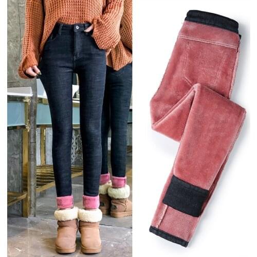Women Girls Thermals Fleece Denim Leggings Warm Slim Stretch Trousers Pants Jeans TT@88