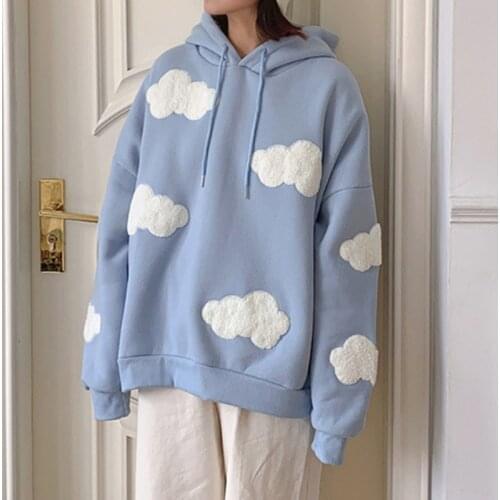 Blue Sky White Clouds Soft Stylish Hooded Tops Women Autumn Winter Long Sleeve Casual Pullover 2021 Lady Jumper Loose Sweatshirt