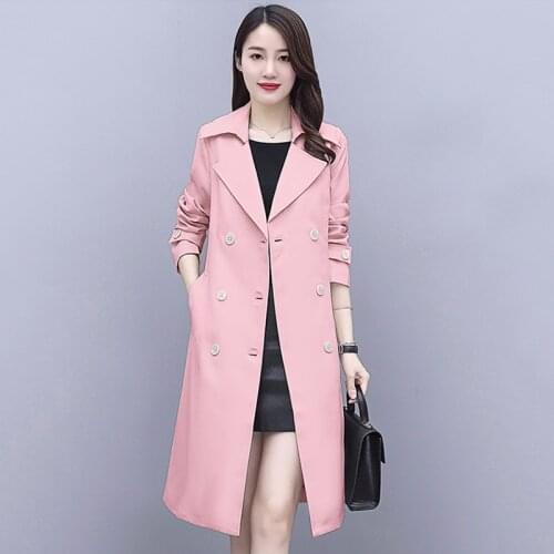 2021 Autumn Womens Fashion loose England Style Double Breasted Belted Casual Coats Female Trendy Candy Color long Design Trench
