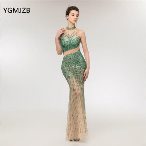 Abendkleider 2020 Luxury Evening Dress Long Mermaid High Neck Beads Crystal Pearls Women Formal Prom Evening Gown robe de soiree