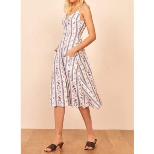 2020 Spring and Summer New V-neck Floral Sling Dress Women Midi Dress