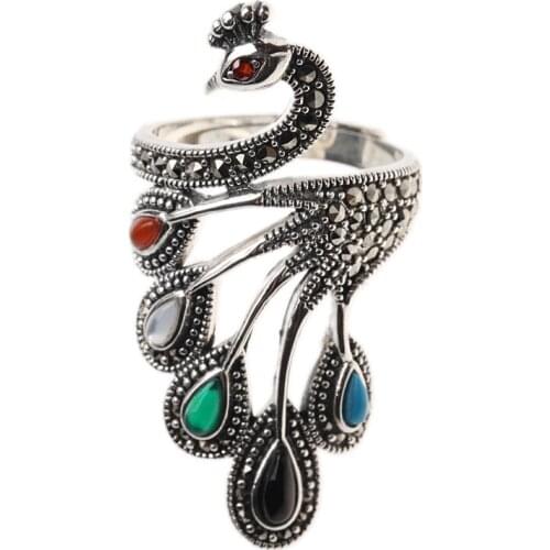 New Thailand 100% 925 Sterling Silver Ring For Women,Agate&Turquois Elegant Adjustable Silver Ring Fine Jewelry Wholesale