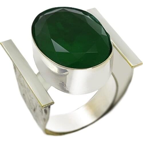 Green Emerald Stone Silver Authentic Women Ring 101 Series Mardin Midyat Silver