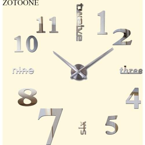 ZOTOONE DIY Mirror Sticker Large Metal Wall Clock Modern Design Fashion Watches Self Adhesive Quartz Wall Clocks Home Decor D