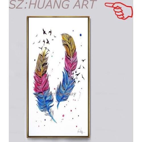 100% Hand-painted Free Shipping Abstract Gold Feather Oil Painting Bedroom Decor Wall Decoration Art Paintings Artwork