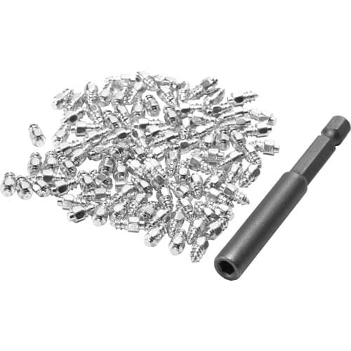 100 Pcs Stud Screw 9mm + 1 Pc Drill Sleeve, Auto Car SUV ATV Anti-Slip Screw Stud Wheel Tyre Snow Tire Spikes Trim Auto Access