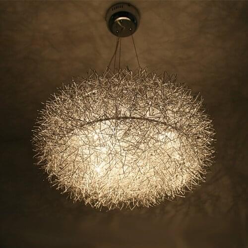 20" Aluminum Wire Nest Dining Room Pendant Light Glass Egg Restaurant Study Room Lamp Glass Oval Ball 8 Lights Pendant Lamp