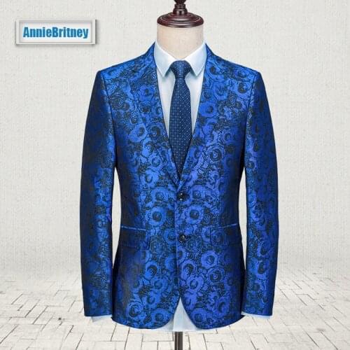 2017 Latest Coat Pant Designs Royal Blue Floral Men Suit Pattern Jacket Fashion Blazer Slim Fit Style Suits Custom Tuxedo Ternos
