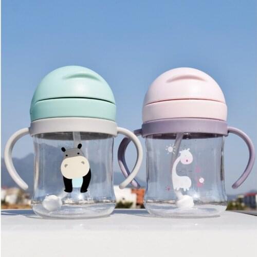 250ml Baby Feeding Cup with Straw Children Learn Feeding Drinking Bottle Kids Training Cup with Double Handle