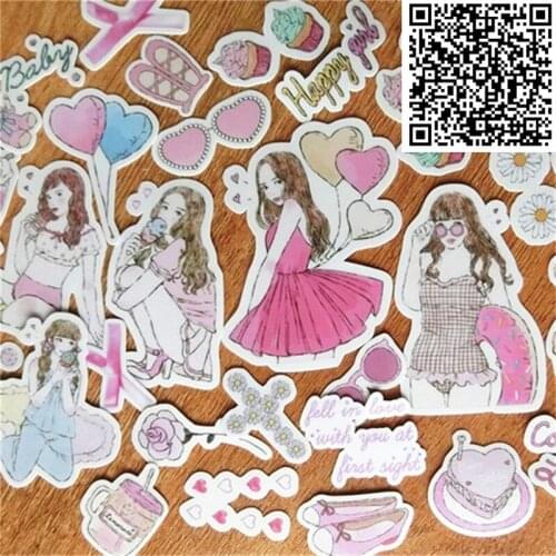 37 pcs Hand-drawn girl Waterproof Cap Creative Sticker For Skateboard Laptop Luggage Phone Styling Home Toy Stickers