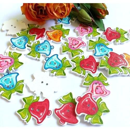 50pcs Christmas bells buttons mixed pattern wooden decorative buttons for craft sewing scrapbook accessories