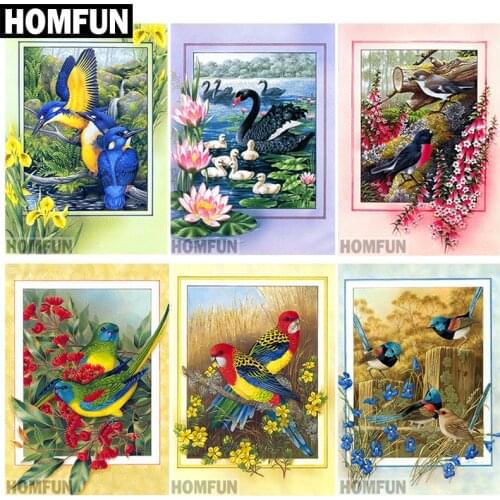 HOMFUN 5D Diamond "Flower & Bird & Swan" Diamond Embroidery Full Round/ Square Diy Diamond Painting Cross Stitch Home Decor