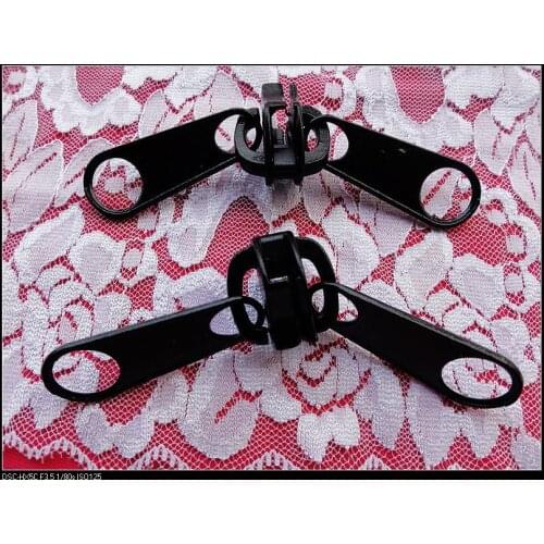 Free shipping #10 nylon black metal zipper slider double puller 2pcs/lot zipper head for diy sewing clothes tents