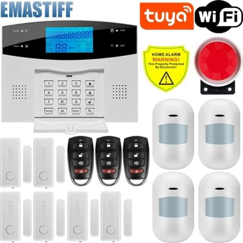 IOS Android APP Control Wireless Home Security Tuya WIFI GSM Alarm System two way Intercom SMS notice for power off