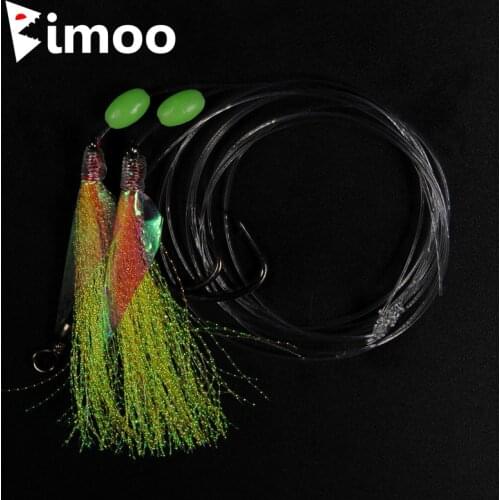 Bimoo 10Bags 5/0 Fish Skin Sabiki Rigs with Hooks Sea Fishing Pink Yellow Green Flasher Bait Rigs With Barrel Swivel Herring