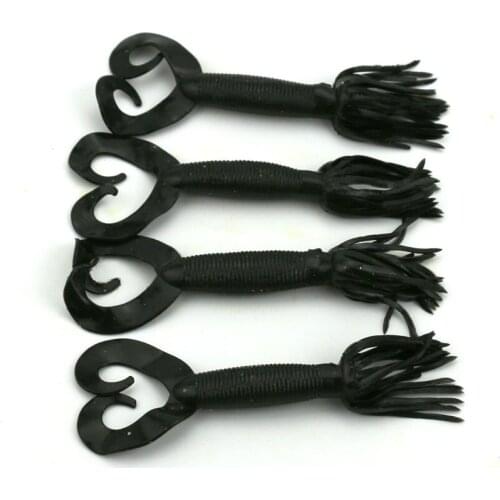 Big Sale 100pcs Black Worm Fishing Lure Soft Rubber Fishing Tackles Double Tail Worm Bait 11cm 7.5g