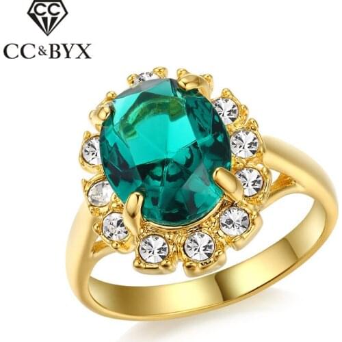 CC Jewelry Rings For Women Vintage Fashion Jewelry Bridal Wedding Ring Gold Color Green Stone Engagement Accessories CC617