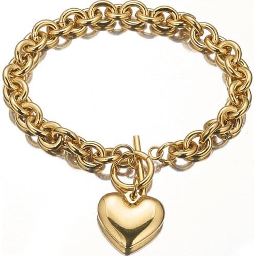 Women Gold Silver Color Heart Pendant Necklace Brand New Stainless Steel Cable Chain Bracelet Friendship Gifts Memory