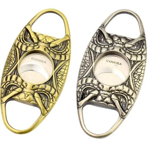 COHIBA New Style Stainless Steel Dual Blades Cigar Cutter Light and Retro Cigar Cutter /Scissors, with Gift Box