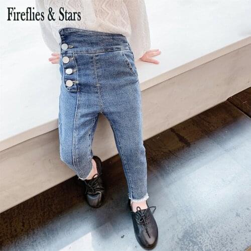 Spring Autumn girls jeans baby denim pants kids trousers children bottoms streetwear side single breasted skinny 1 to 7 yrs