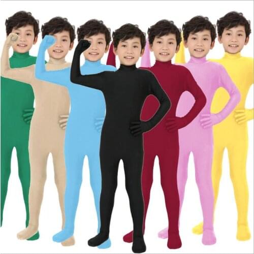 Kids Spandex Unitard Full Bodysuit Costume unisex jumpsuit Costumes Long Sleeve tights no hood