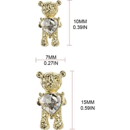 G99E Shiny Bear 3D Nail Art Decorations with Heart Luxury Rhinestone Manicure Tool DIY Accessories