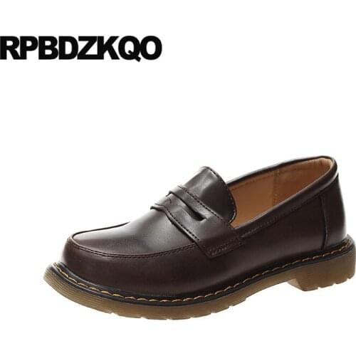 Chinese designer japanese school loafers slip on women fur flats cheap shoes china drop shipping ladies round toe brown 2019