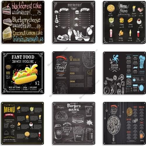 Fast Food Metal Plaque Food Menu Metal Tin Sign Vintage Poster Kitchen Metal Poster Home Bar Club Wall Decor Signs Wall Plate
