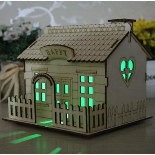 Flashing Villa Piggy Bank Toys Creative House Night Light for Kids Children Up Wooden Home Decoration 4 Styles
