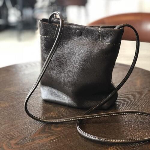 Soft Head Layer Cowhide Bucket Bag Contracted Tide Joker Classic Retro Shoulder Bags New Fashion Leisure Women Handbag