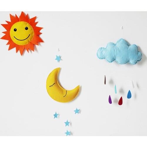 1 set Wall Stickers Childrens Room Ornaments Tent Props Handmade Baby Boy Girl Room Hanging Raining Clouds Water Drop Star Moon