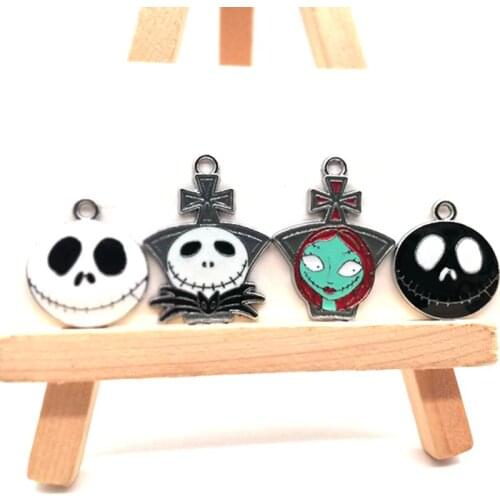 New 50 pcs Nightmare Before Christmas Necklace earrings Key chain Metal Charm Pendants DIY Jewelry Making Gifts