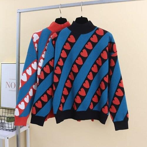 2021 Autumn and Winter New Loose Heart Thickened Sweater for Women Pullover All-Matching Outerwear Sweater Women