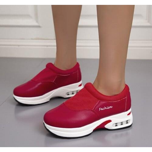 Hot 2021 New Womens Shoes Pure Color Matching Knitted Velcro Thick-soled Comfortable and Fashionable Air Cushion Sneakers