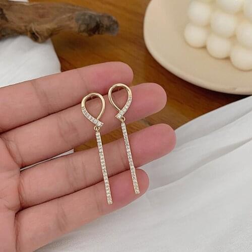 New Fashion Arrival Crystal Classic Geometric Long Dangle Earrings For Woman Female Jewelry Korean Simple Earrings