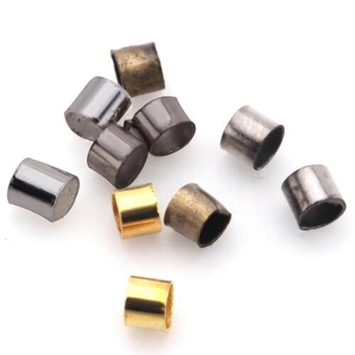 500pcs 1.5/2.0mm Gold Silver Copper Tube Crimp End Beads Stopper Spacer Beads For Jewelry Making Findings Supplies Necklace