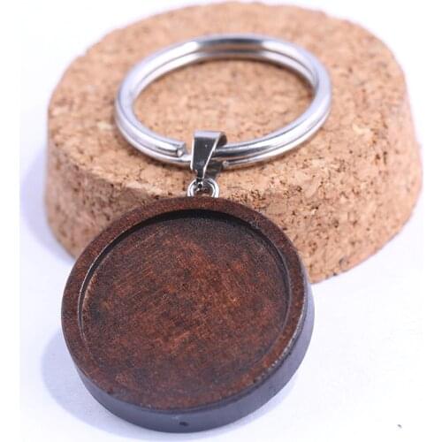 Onwear 5pcs 25mm round wood cabochon keychain base settings diy blank wooden cameo trays for key chain making