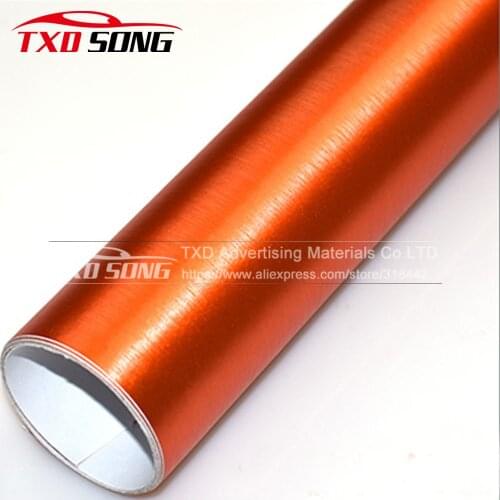 Orange Metallic Matte Chrome Brushed Aluminum Brushed Vinyl Wrapping Film Bubble Free Car Styling Size:10/20/30/40/50/60x152CM