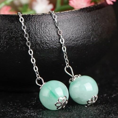 Original 925 Silver Natural Emerald Luck Beads Earrings Charm Jewellery Fashion Accessories DIY Hand-Carved Woman Amulet Gifts